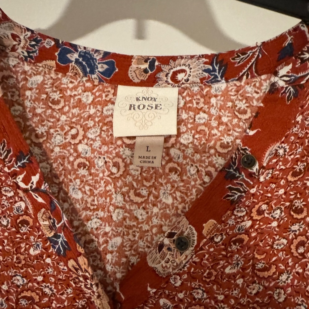 Knox Rose Rust and Blue Floral Midi Dress - Picture 2 of 3